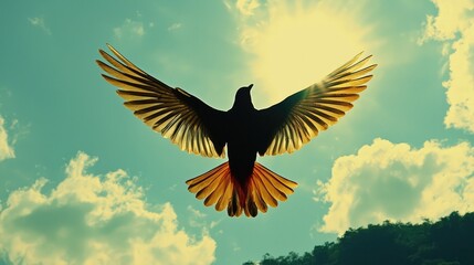 Obraz premium Majestic bird with spread wings soaring in sky