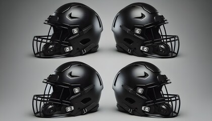 Fototapeta premium Blank black american football helmet mockup, different views