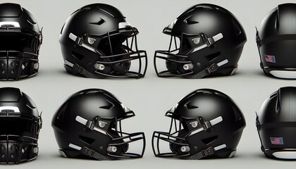Fototapeta premium Blank black american football helmet mockup, different views