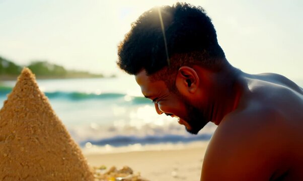 Zimbabwean Family Crafting Sandcastles at the Beach