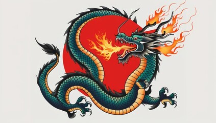 Naklejka premium A majestic dragon with scales that shimmer in dark blue