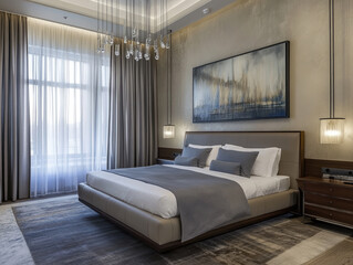 Interior of a hotel room with luxury furniture in it. Created with Ai