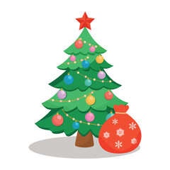 New Year and Christmas tree, decorated with multi-colored balls and garlands.