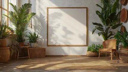 Rustic frame mockup in bohemian room for artwork or inspirational quote