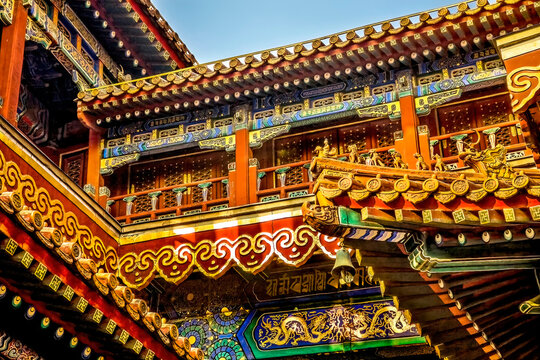 Roofs Figures decoration, Yonghe Temple, Beijing, China. Built in 1694.