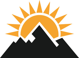Mountain and sun logo icon design templet vector illustration
