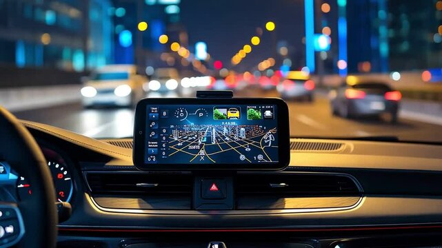 empty screen blank display of car dashboard using navigation gps maps system concept with HUD and hologram screens 