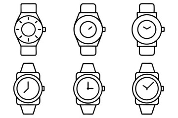 Set of Hand Watch icons vector line art illustration