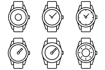 Set of Hand Watch icons vector line art illustration