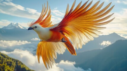 Obraz premium Majestic golden phoenix bird soaring over mountains