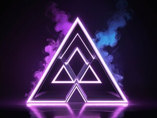 Obraz premium Triangle stage with smoke and and purple neon light