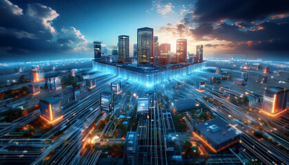 Obraz premium Illustration of Edge Computing: A Distributed Computing Concept Depicting Data Processing at the Network's Edge