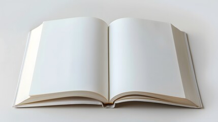 Open book, blank white pages. 