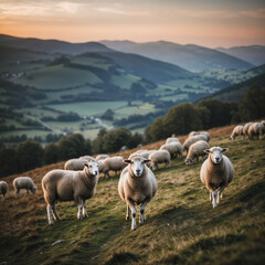 Obraz premium Cute and woolly sheep in the meadow