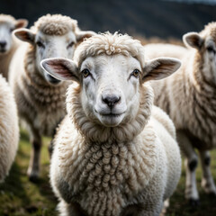 Obraz premium Cute and woolly sheep in the meadow
