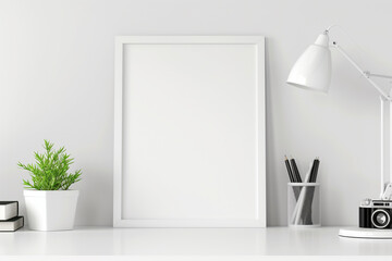 A digital room interior blank photo frame mockup displaying and natural elements, 3d render 