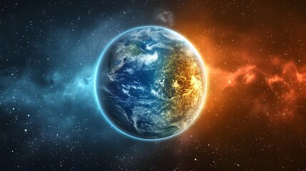 Obraz premium Earth with visible hot and cold regions, showing the effects of varying climates