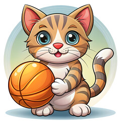 A playful design featuring an adorable kitten holding a basketball, perfect for cat lovers and sports enthusiasts alike.