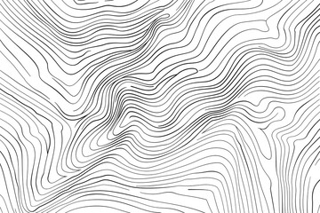 Topographic line patterns, a topography map background with contour lines in a vector illustration. Topographical line art texture. High contrast black and white background. Flat design.