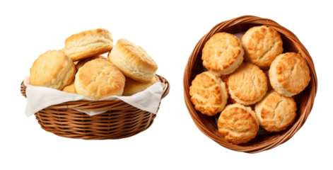 delicious basket of buttermilk biscuits isolated on transparent background