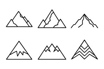 Set of mountains icons vector line art illustration