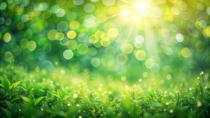 Obraz premium Blurred green nature background with bokeh lights, perfect for adding text overlay