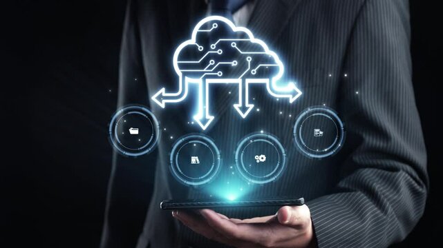 Business person discover the future of cloud computing with latest insights and elevate business by integrating cloud computing technology. Embrace the cloud era with innovative computing UUID