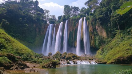 Fototapeta premium Majestic Waterfall in Lush Green Forest