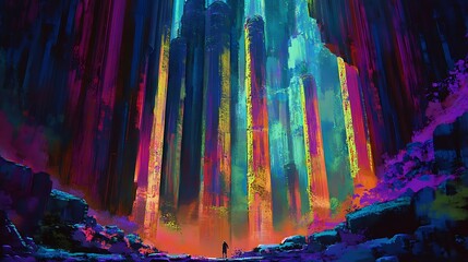 A Solitary Figure Stands Before a Glowing, Abstract Structure.
