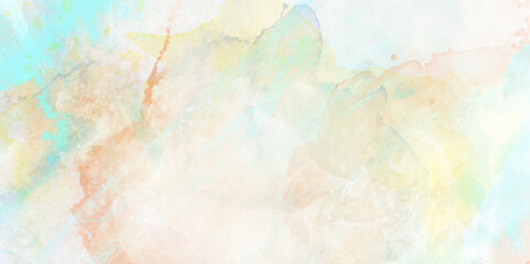 Modern light color painted watercolor grunge canvas for splash design. abstract watercolor background with paint. Divorces and drops. Colorful gradient ink colors effect hand drawn canvas background.	