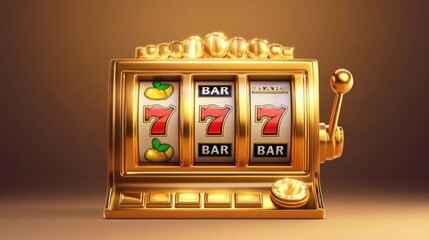 Golden slot machine with seven icons