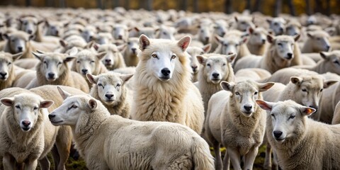 Obraz premium The Wolf in Sheep's Clothing A Wolf Disguised Among Sheep, Photography, Sheep, Wolf, Camouflage, Animal