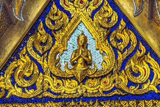 Praying Buddha Pavilion closeup, Grand Palace, Bangkok, Thailand. Palace was home of King of Thailand from 1782 to 1925