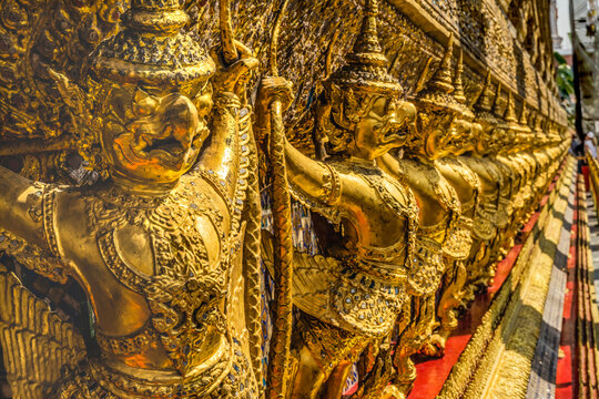 Guardians Entrance Emerald Buddha Temple, Wat Phra Kaew, Bangkok, Thailand. Palace was home of King of Thailand from 1782 to 1925