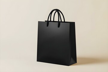 Black shopping bag for branding with place for your brand name or text, Mockup, 3d rendering, isolated on light background