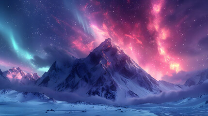 Fototapeta premium Snowy Mountain Peak Under a Starry Night Sky Illustration