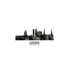 Leeds panorama, vector badge, skyline logo and icon. UK, England, West Yorkshire city horizon logotype with landmarks and building silhouettes. Isolated foggy abstract gradient graphic