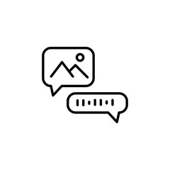 Fototapeta premium Image and text message icon. A simple vector illustration showing a speech bubble with an image and another with text. Ideal for communication, messaging apps and digital projects. Vector illustration