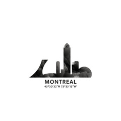 Montreal panorama, vector badge, skyline logo and icon. Canada, Quebec province city horizon logotype with landmarks and building silhouettes. Isolated foggy abstract gradient graphic