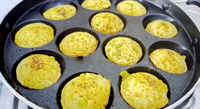 South Indian appe on pan top view isolated image