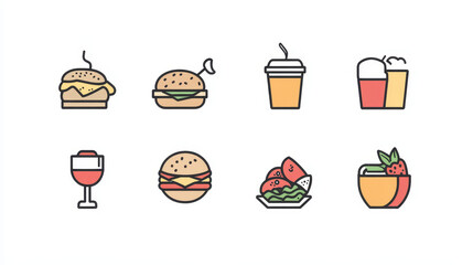 &ldquo;A clean and minimalist collection of food and drink line icons, including bread, burger, coffee, soda, fruit, ice cream, steak, pizza, salad, and tea. These icons are ideal for web design, apps, 