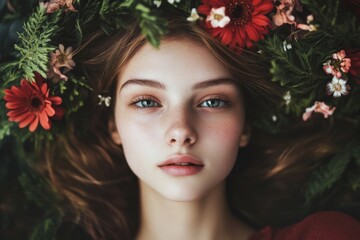 Naklejka premium Floral Crown Beauty Portrait