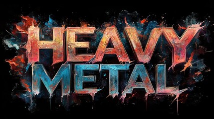 Heavy metal colorful text dripping paint graphic design