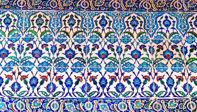 Blue Mosque decorations, Istanbul, Turkey. Blue Mosque or Sultan Ahmed Mosque built in 1616 by Ottoman Turks.