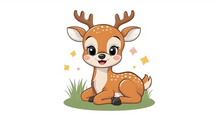 Fototapeta premium Cute little deer. young deer. vector illustrations. Children's illustration. Grinning, sweet animal.