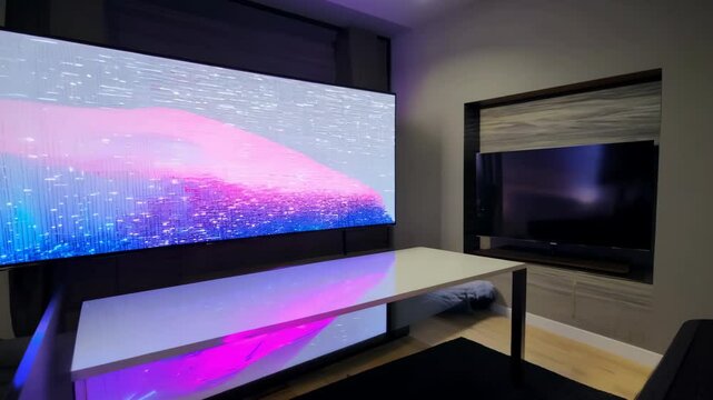 Explore modern home theater setup showcasing two large screens in a sleek design