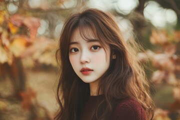 Portrait of a Young Woman with Autumnal Background