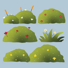 cute grass and flower set elements vector illustration