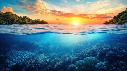 Sunset Over Underwater Coral Reef