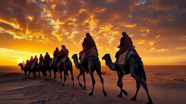 camel caravan in Morocco's Sahara desert 